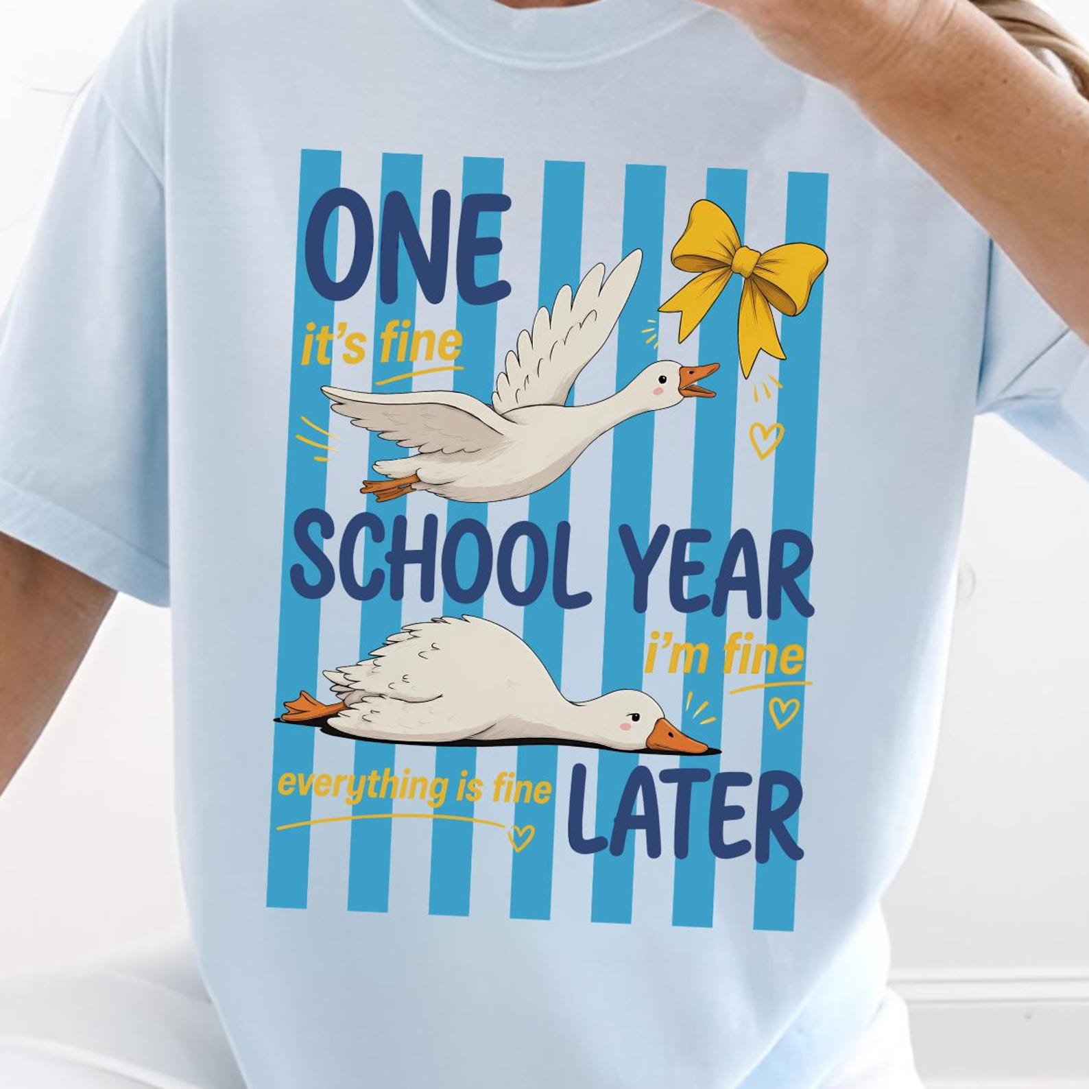 Striped One School Year Later Shirt, Funny Goose Teacher Summer Shirt, Last Day Of School Graphic Shirt, Summer Break Tee 3XL