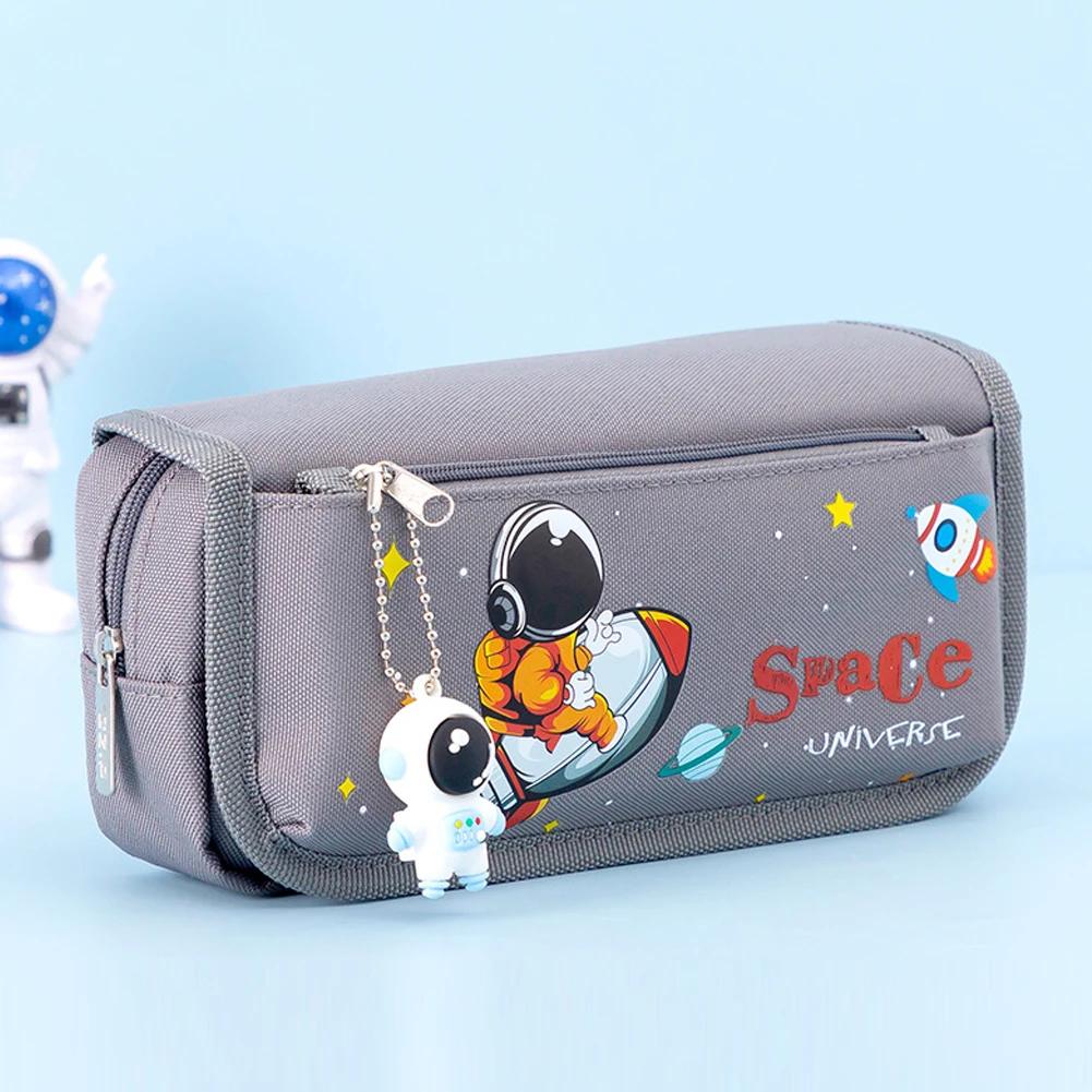 Cartoon Space Astronaut Pencil Case Large Capacity Canvas Pencil Bag Kids School Office Supplies Student Cartoon Stationery Bag