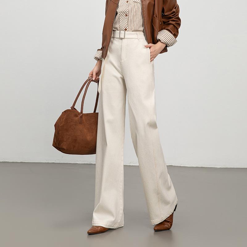 Retro Wide-Leg Women's Jeans with Belt - Floor-Length, Simple, Versatile Korean Style