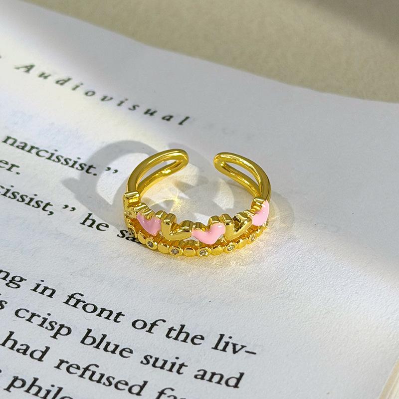 Girl Style Love Chain Enamel Dripping Oil Opening Ring Niche Sweet Cool Light Luxury High Sense Stacking Ring