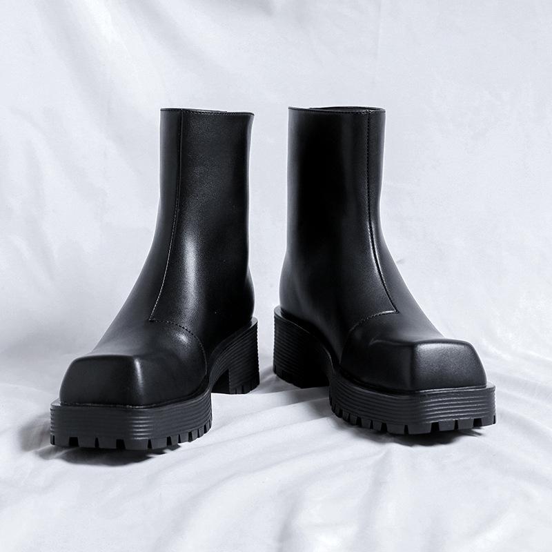 Pánské podzimní kotníkové boty s hranatou špičkou, vysokým svrškem, silnou podrážkou a zadním zipem 8118-R