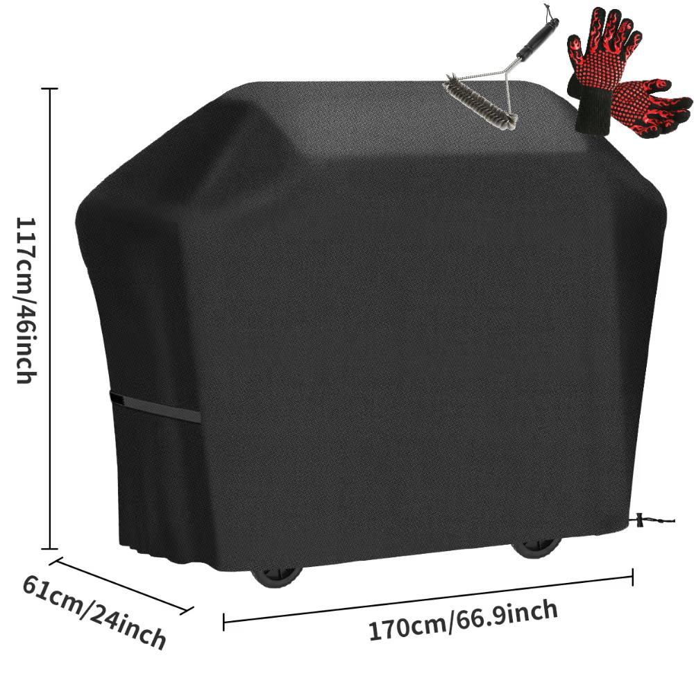 Grill Cover Waterproof Heavy Duty BBQ Covers with Cleaning Brush & Barbecue Gloves Burner Gas BBQ Covers Outdoor Barbecue Cover