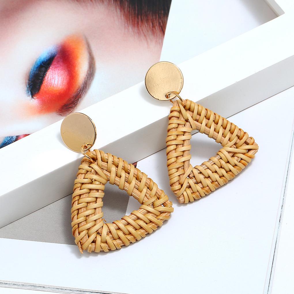 Klassische geflochtene Rattanartikel Westliche Ohrringe Böhmischer Stil Geometrischer Anhänger Bequem Attraktiver Schmuck für Frauen Mädchen
