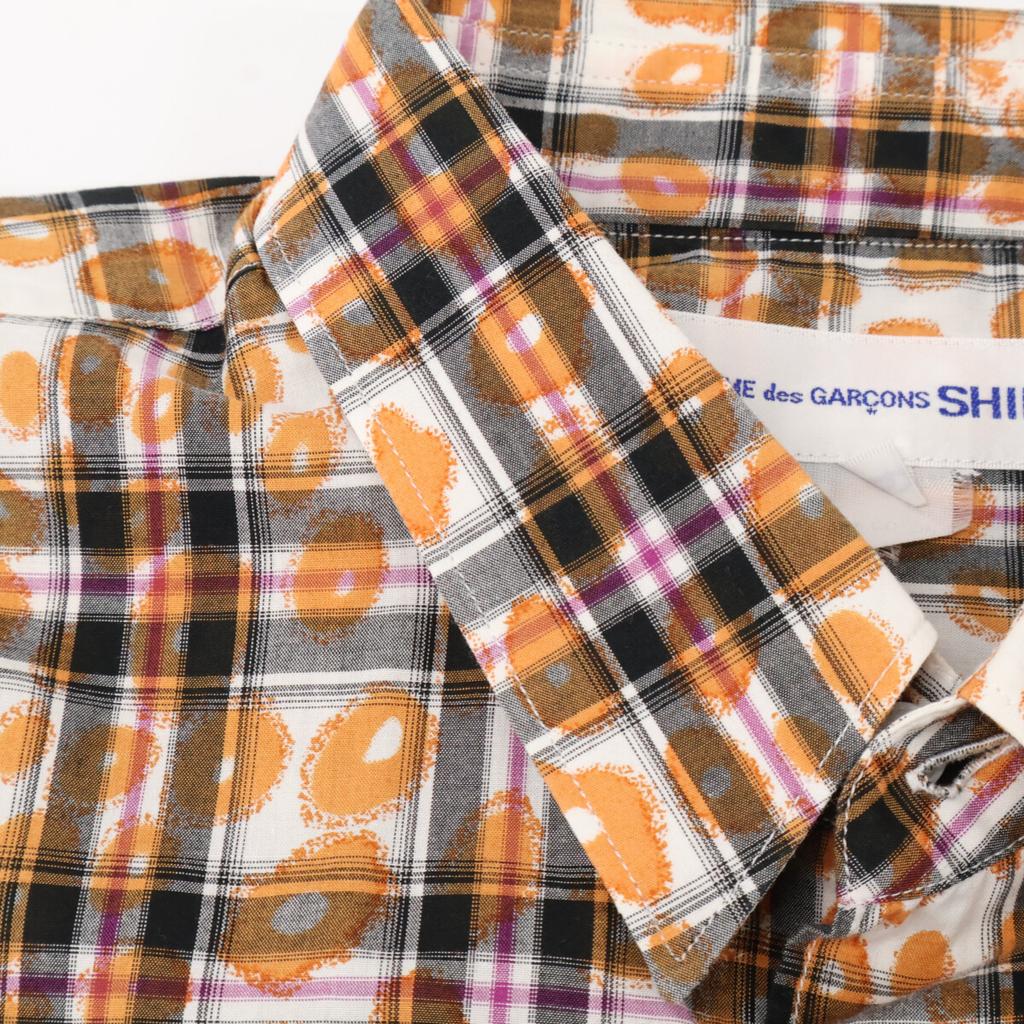 COMME Des GARCONS SHIRT S20031 Orange Cotton Check X Leopard Print Short Sleeve Shirt Tops M Orange blackUsed