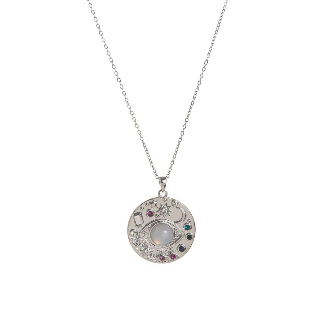 Lucky Evil Eye Zirconia Necklace with Sun, Moon, and Star Diamond Inlaid Pendant - Simple and Chic Clavicle Chain with Color Retention