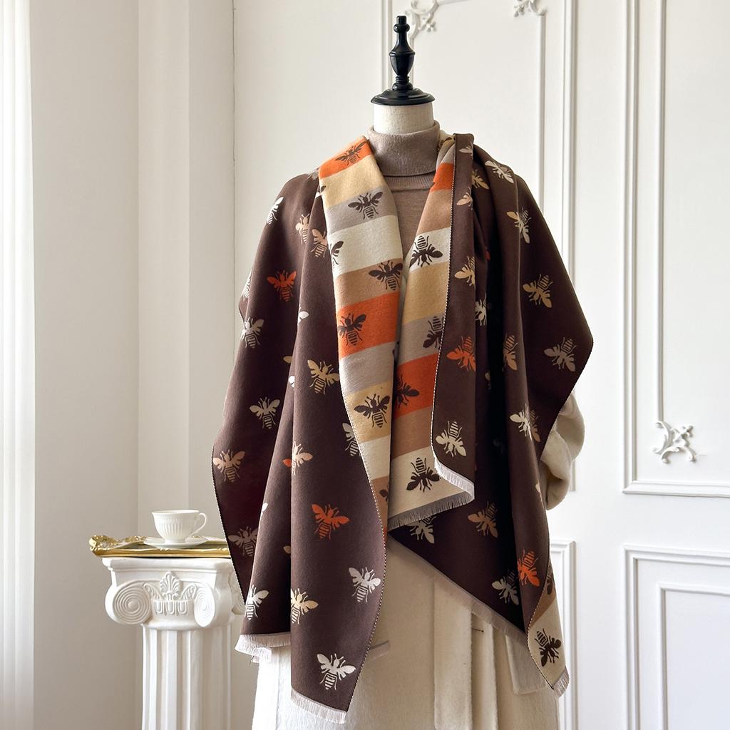 Luxury Women Colorful Bee Animals Pattern Shawl Pashmina Keep Warm Autumn Winter Scarf For Mujer Femme Stylish Accessory Bufanda