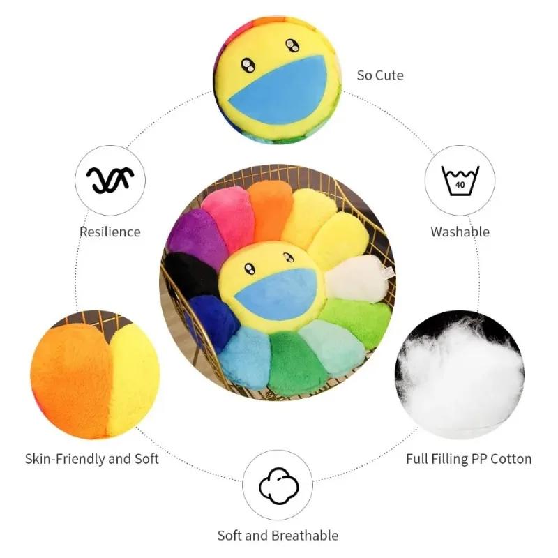 Aesthetic Sunflower Plush Cushion Rainbow Floral Decorative Pillow Cute Flower Stuffed Pillow Office Chair Back Cushion Decor