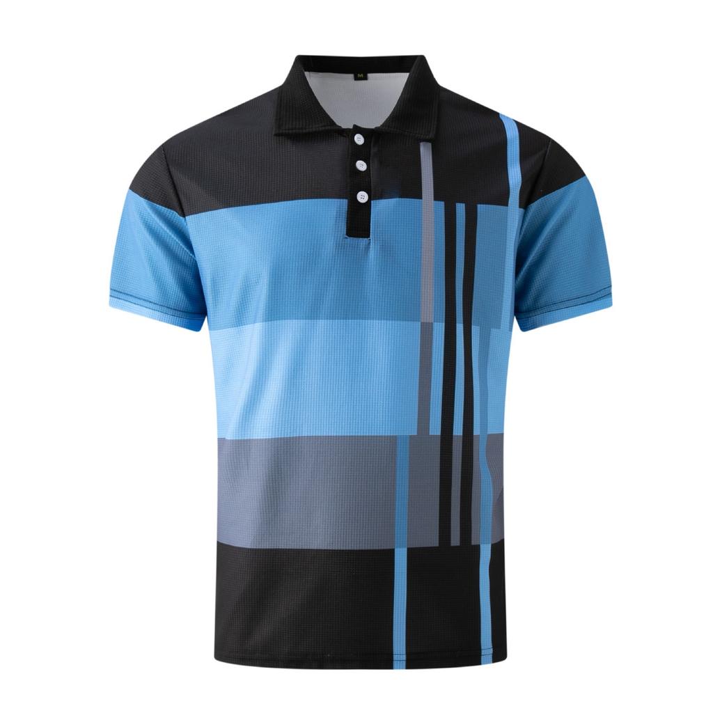 Summer Men's Daily Casual Stripe Printed Lapel Short Sleeve Polo Shirt Top