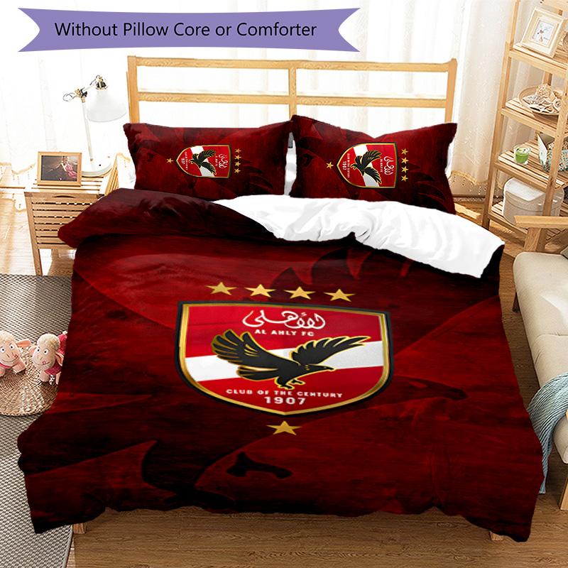 3pcs Al Ahly FC Design Cover Set - HD Printed Bedding with 1 Cover and 2 Pillowcases - Perfect for Home and Dorm Decor