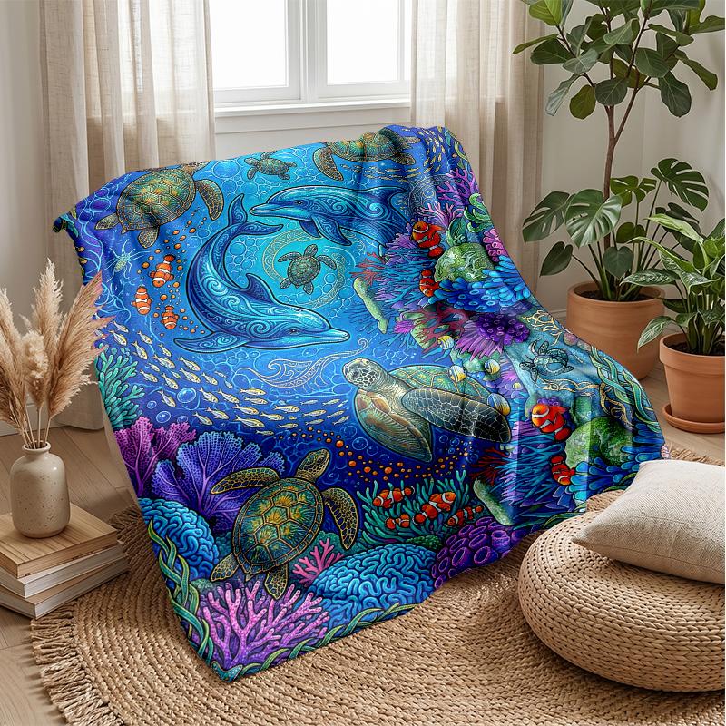 Ocean Life Adventure 24 Theme Blanket Lightweight Warm Flannel Blanket Decorative Throw Blanket for Home Decoration