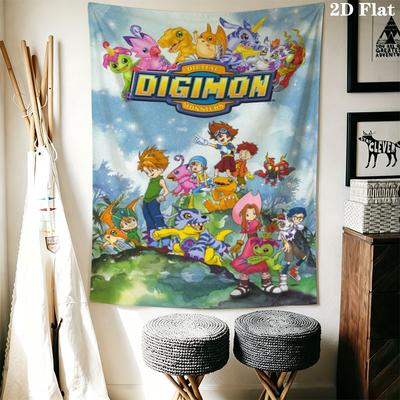 Digimon Adventure Wall Tapestry Aesthetic Wall Hanging Printed Fabric Blanket Decorative Tapestries for Bedroom Living Room Home Decor