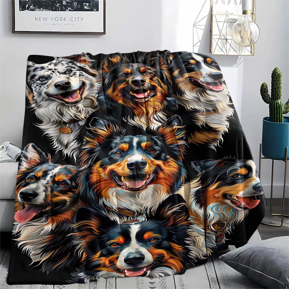 1Pc Pitbull Yorkshire Print Flannel Blanket, High quality Comfortable for All Seasons, Home Decor, Warmth and Comfort, Perfect for Christmas Gifts