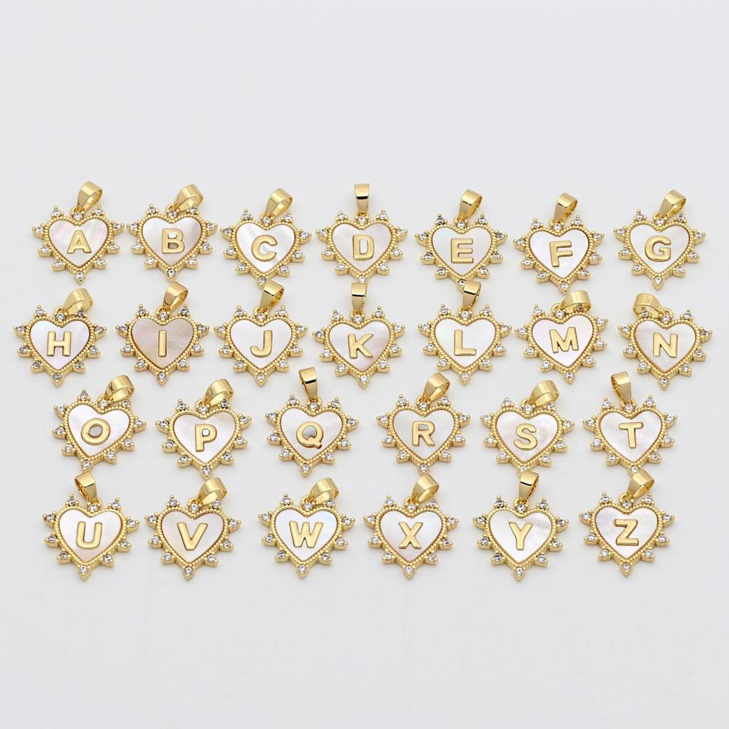 Gold Plated Copper Love Heart Pendant Necklace with Shell and 26 Letters.