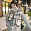 Retro black and white plaid imitation lamb wool scarf women's winter thickened warm plaid scarf fashion shawl dual-purpose