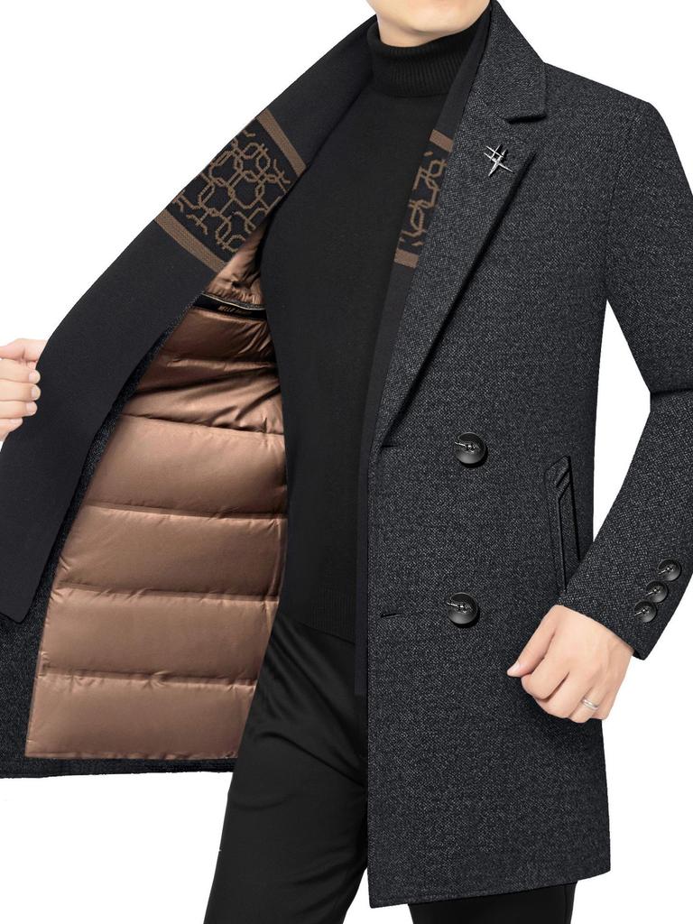 2025 Men's Mid-Length Woolen Down Jacket with Scarf Collar for Autumn/Winter