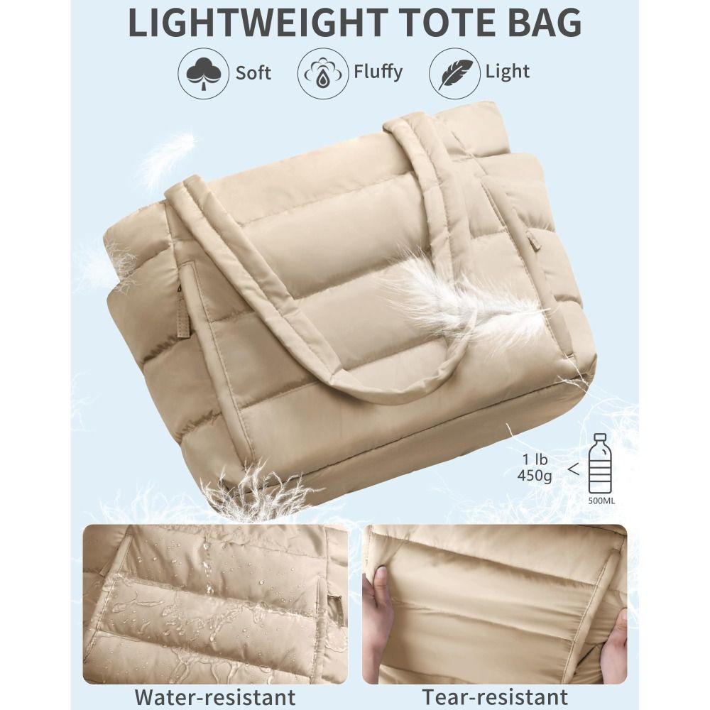 Large Capacity Puffer Tote Bag for Women with Coin Purse Water-resistant Puffy Handbag Casual Multiple Pockets Commuting Bags
