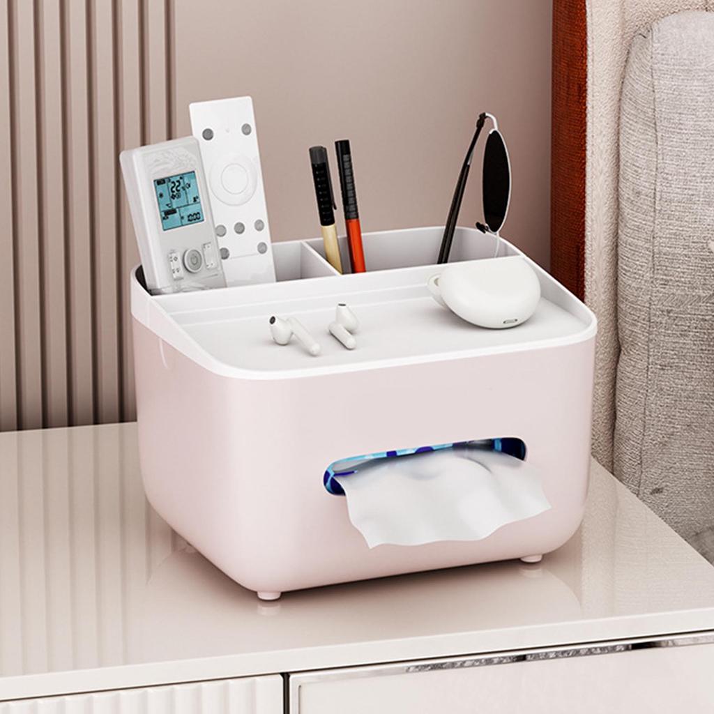 Desktop Tissue Box Remote Control Holder 2 Grids Multifunctional Napkin Box for Living Room