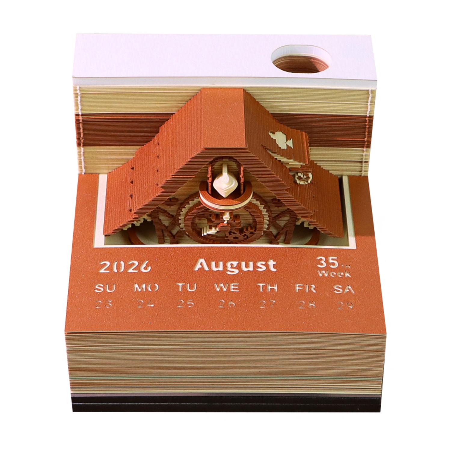 Cuckoo Clock Style 3D Memo Calendar Pad Unique Desk Organizer Paper Sculpture 3D Time Piece Desk Calendar