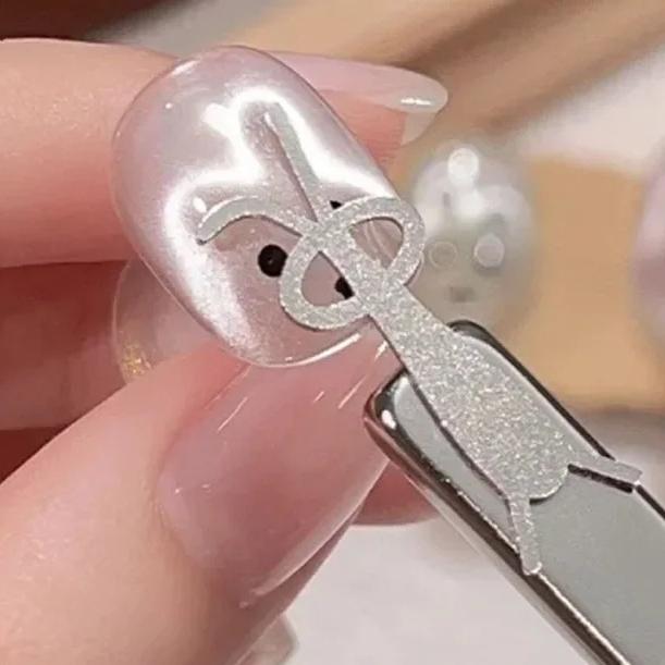 4pcs Cute Rabbit Bear Shaped Cat Eye Nail Magnet Stick Fold Eared Rabbit Effects Iron Piece Magnet Stick Gel Polish Magnet Tools