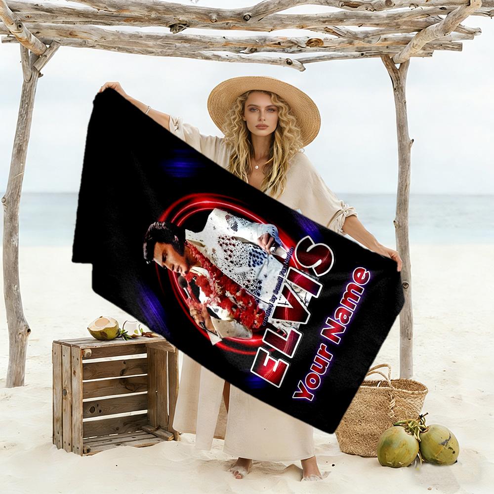 Elvis Presley Customizable Name Beach Towel Super Soft Absorbent Ideal for Travel Outdoor Swim Pool Yoga Surf Camping Hiking Gym Gift Holiday