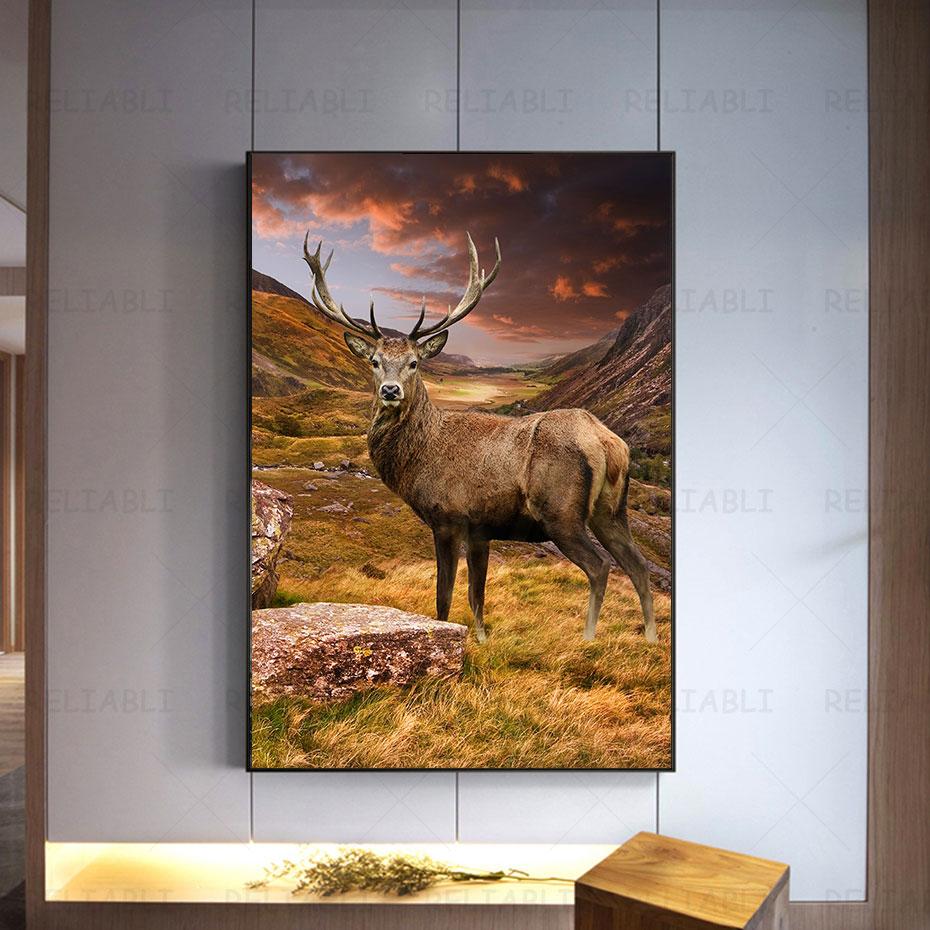 Deer In Forest Canvas Painting Animal Wall Art Picture Posters and Prints for Living Room Decor Porch Home Decoration Cuadros