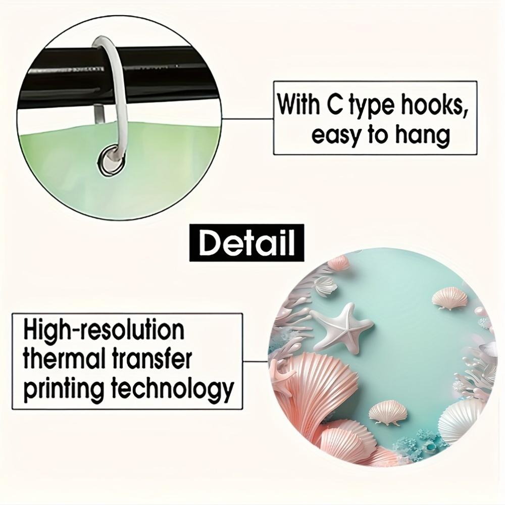 1/4pcs Luxury Deep Sea Large Salad Waterproof Shower Curtain Set Decorative Bathroom Set Non-Slip Carpet Toilet Cover Bath Mat And 12 Hooks