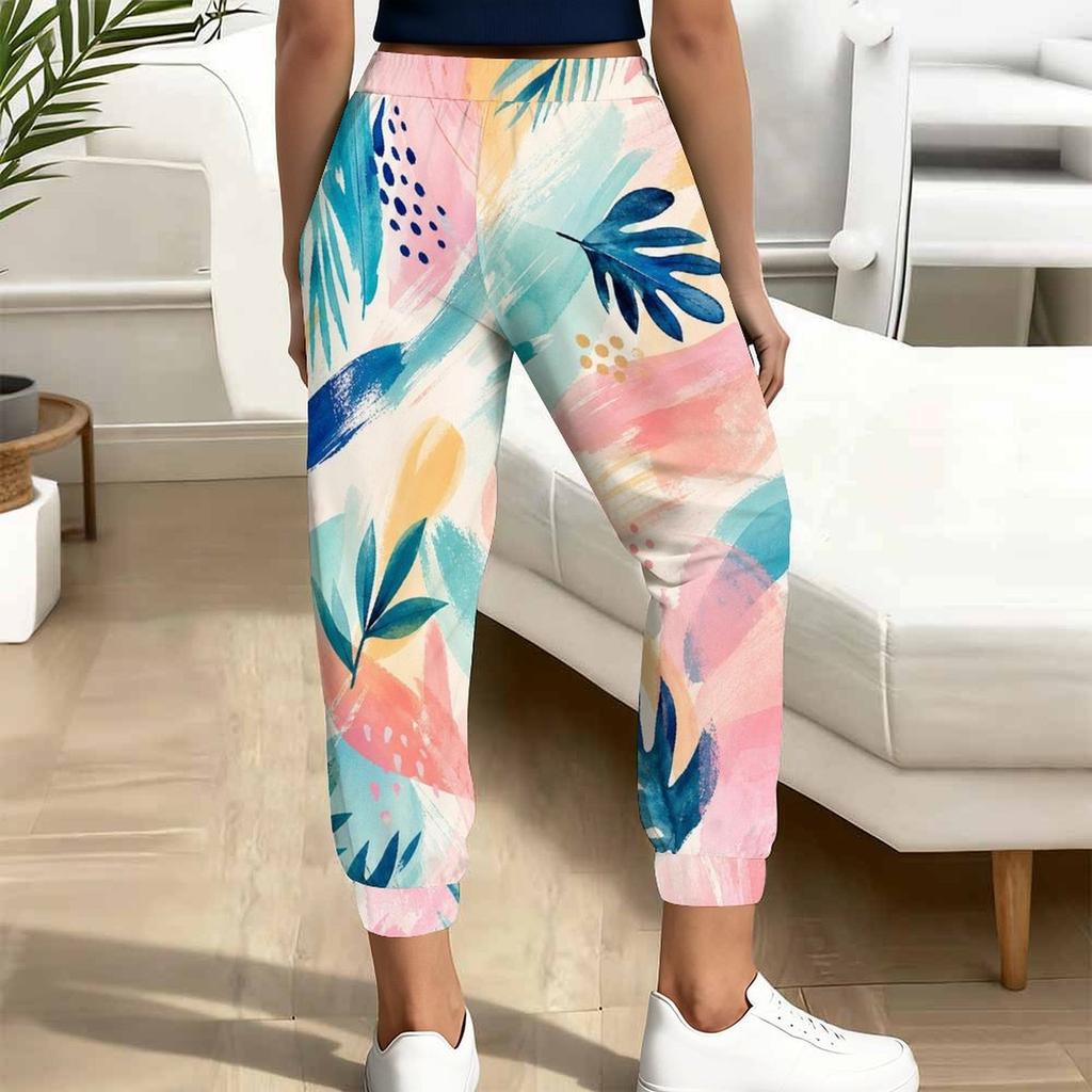 Women Plus Size Geometric Printed Jogger Pants Drawstring Waist Side Pockets Cuffed Ankle