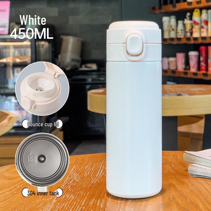 Cute Stainless Steel Vacuum Thermos with Flip-top Lid and Mini Straw - Customizable Student Gift
