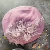 Fashion Hat Purple Pearl Embroidered Floral Wool Beret Pumpkin Hat for Women