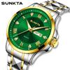 SUNKTA Damen-Quarz-Armbanduhr Elegant Mode Wasserdicht Leuchtende Uhr Für Damen Kreatives Grünes Diamant-Zifferblatt Damenuhren
