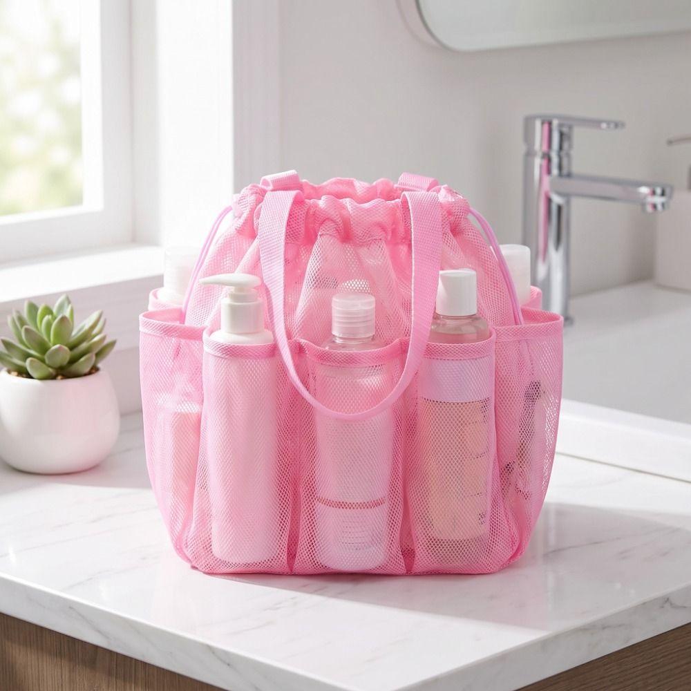 Bathroom Organizer Mesh Shower Bag Portable Drawstring Bag Makeup Storage Storage Bag  Gym