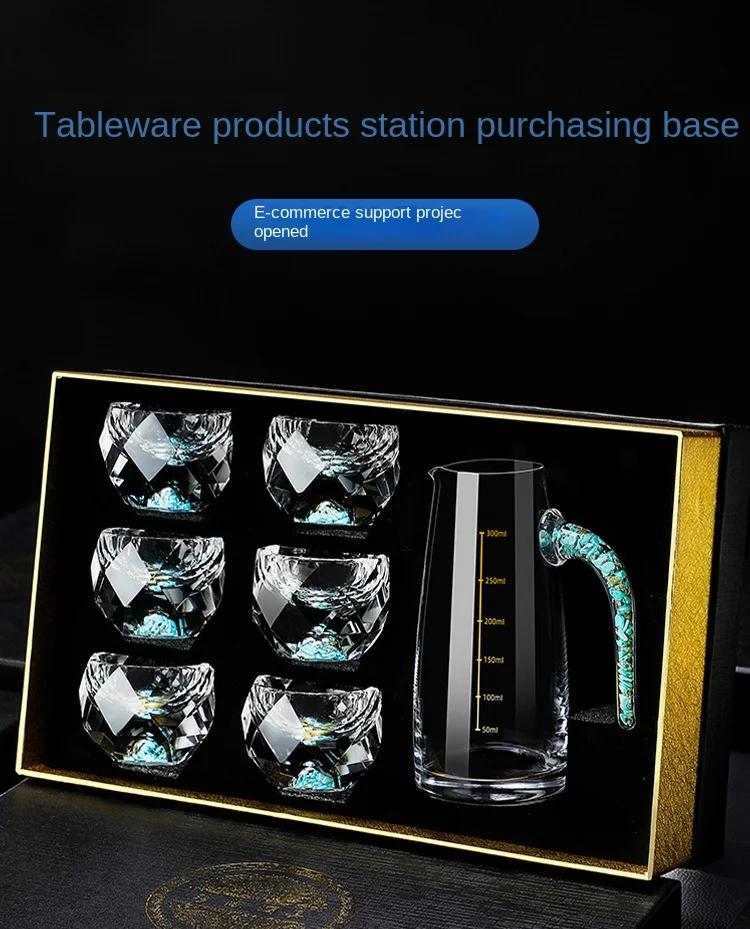 Europäisches Kleines Weingläser-Set, 50 ml, Sternmann, Türkis, Nordischer Windstern, Diamant-Weingläser, Einfache Geschenkbox