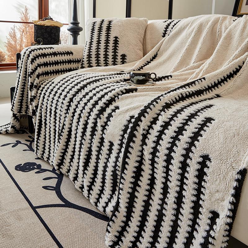 Chenille Fabric Sofa Blanket Nordic Style Universal Throw Blankets with Tassel for Living Room Four Seasons Couch Protector