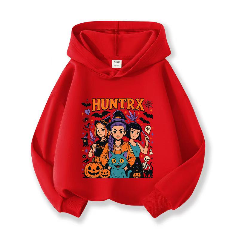 Kpop Witch Hunt Girls' Hoodies, Children's Spring and Autumn Hoodies, Fashionable and Versatile Cartoon Style Printed Thin Sweatshirts