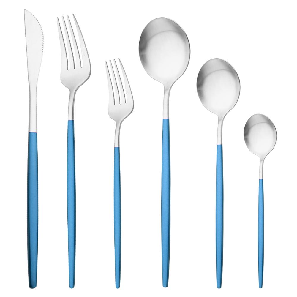 6Pcs Black Matte Flatware Cutlery Set Stainless Steel Dinnerware Set Dessert Fork Spoon Silverware Set Kitchen Party Tableware