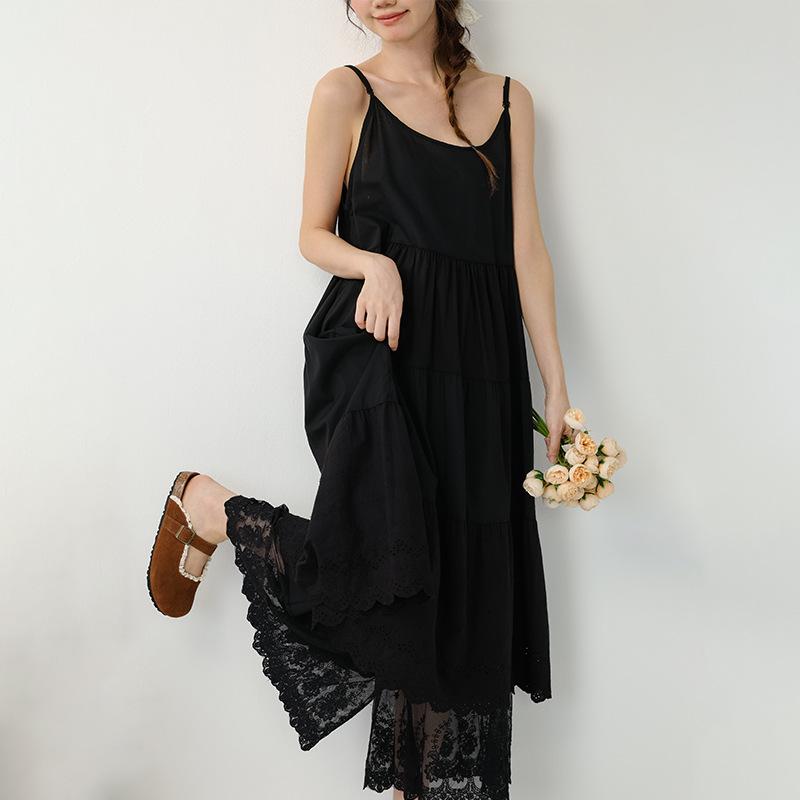 Women's Forest Style Embroidered Layered Lace Long Dress