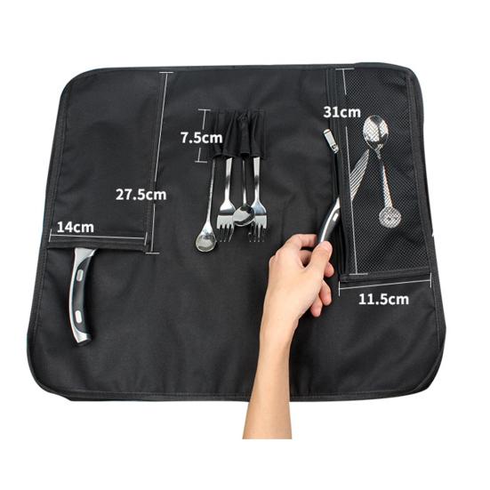 Chef Cutter Case Large Capacity Multi Slots Stain Resistant Sturdy Handle Easy To Carry Storage Oxford Cloth Strong Bearing Chef Roll Bag Kitchen