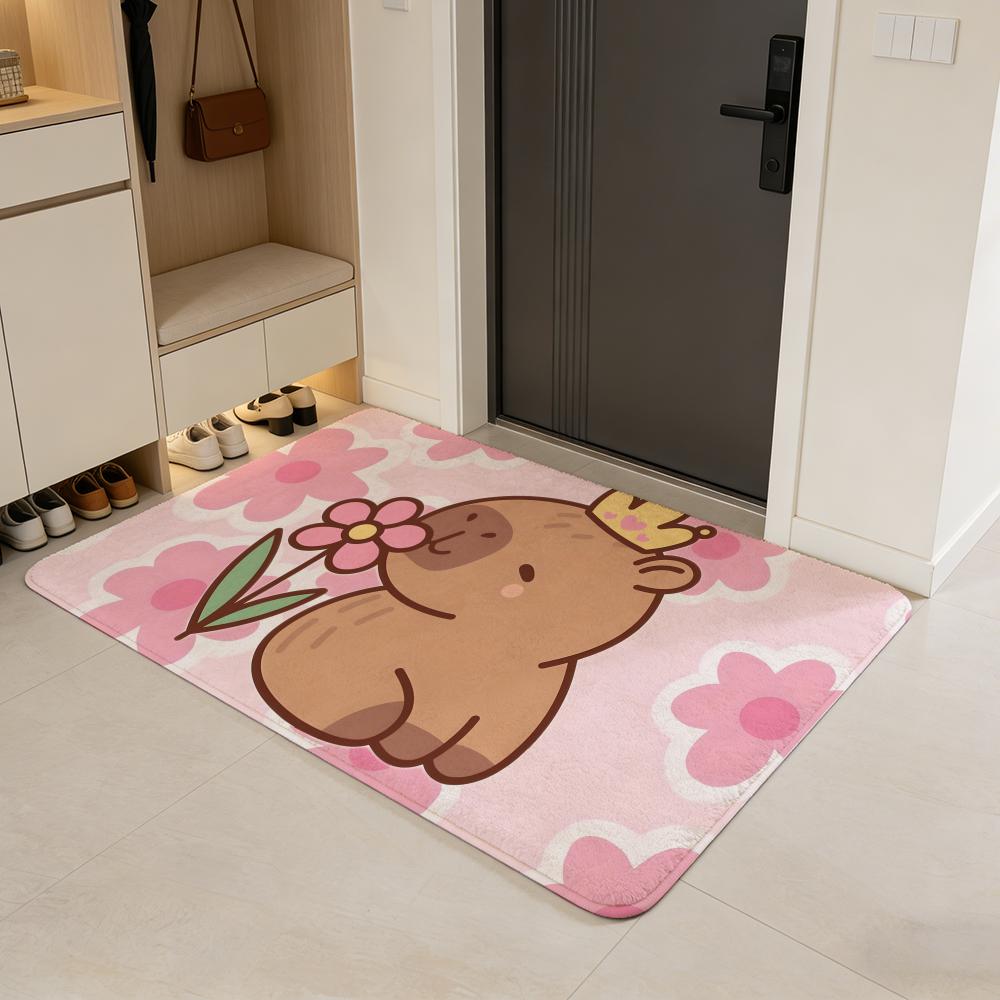 Anime C-capybara Floor Mat Flannel Door Mat Non-Slip Absorbent Washable Indoor Home Rug