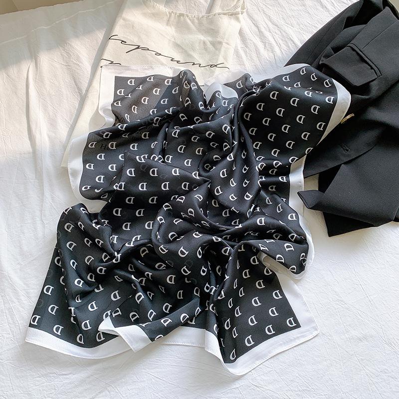 New Korean Style Silk Fashion Neck Scarf - Spring/Summer Thin Faux Silk Printed Scarf for Women.