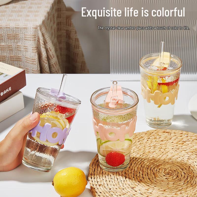Light Luxury Glass Water Bottle with Straw
