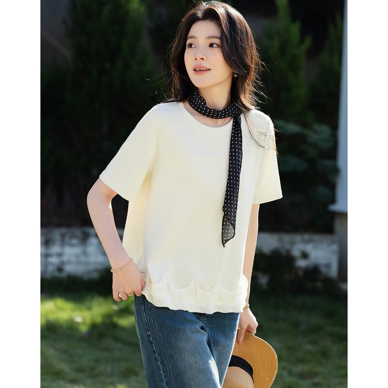 Women's Washed Air Layer Lace-Spliced Short Sleeve T-Shirt