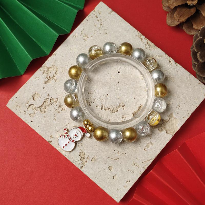 Christmas Diamond Santa & Snowflake Glass Bracelet: Stylish & Versatile Holiday Accessory.
