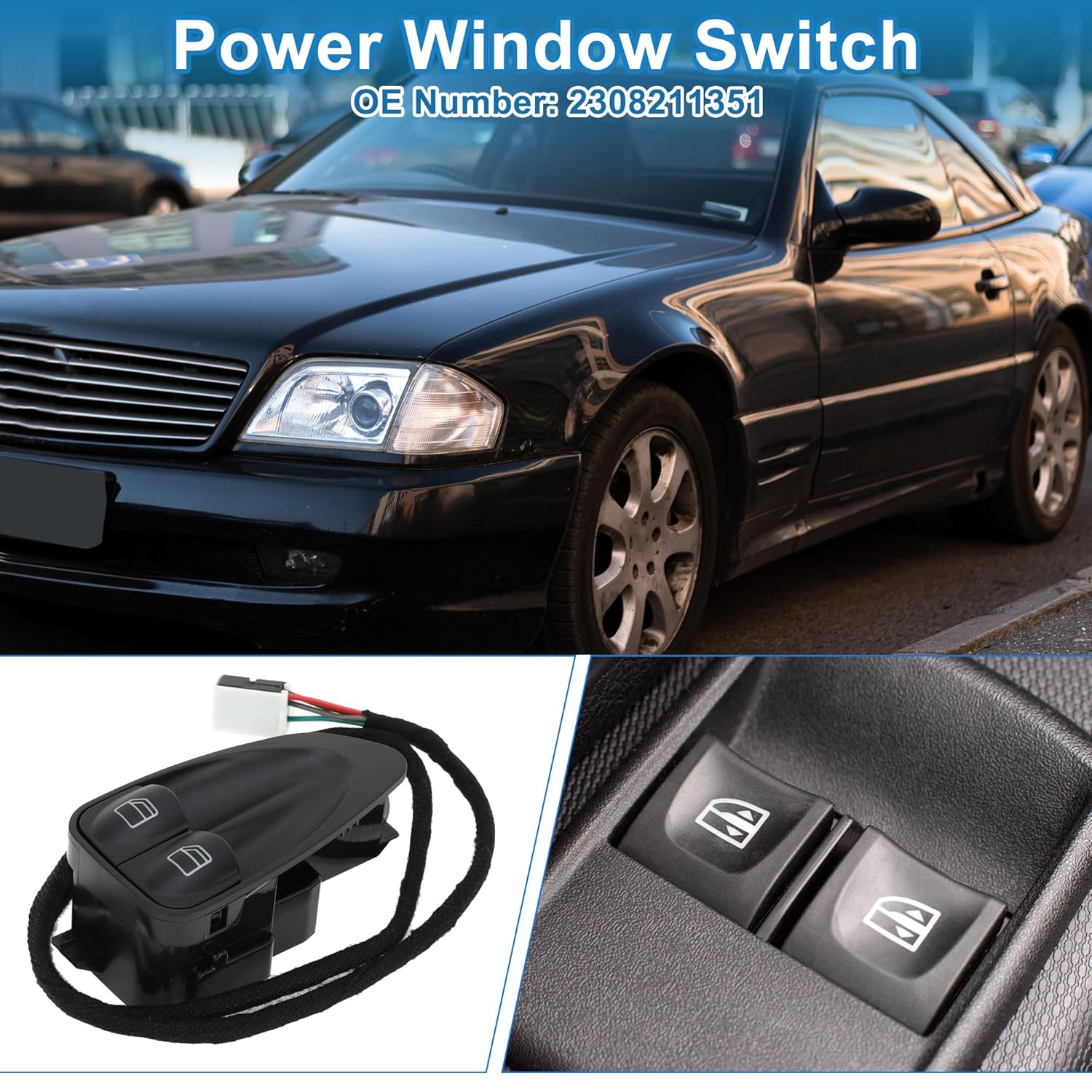 Power Window Switch No.2308211351 Window Control Switch for Mercedes-Benz SL500 SL550 SL600 Black