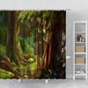 Forest Landscape Shower Curtain Sunshine Waterfall Green Bamboo Mist Jungle Autumn Scenery Bathroom Curtains Bathtub Decor Hooks