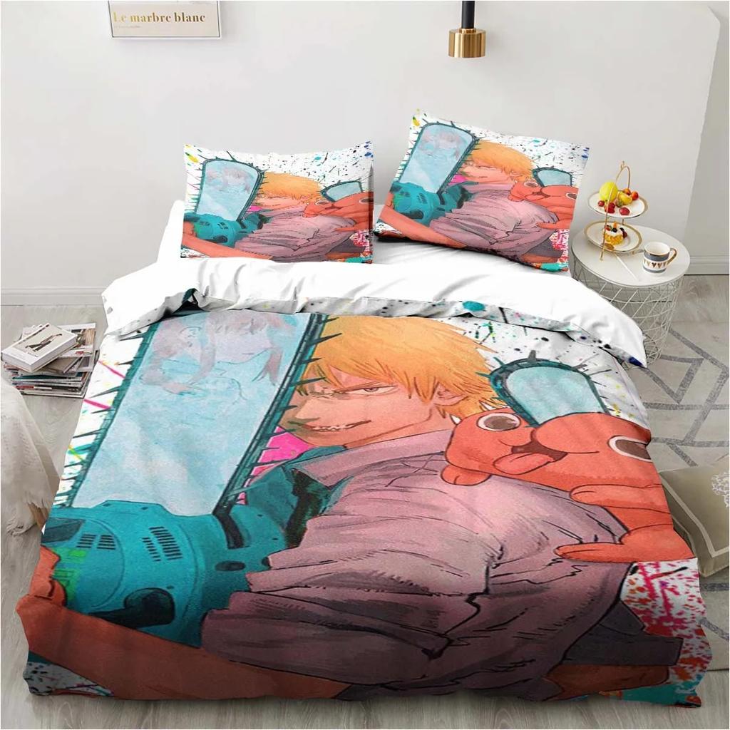 Chainsaw Man Bedding Lovely Anime Cartoon Twin Bedding Set 3 Piece Comforter Set Bed Duvet Cover Double King Cover Home Textile Tool
