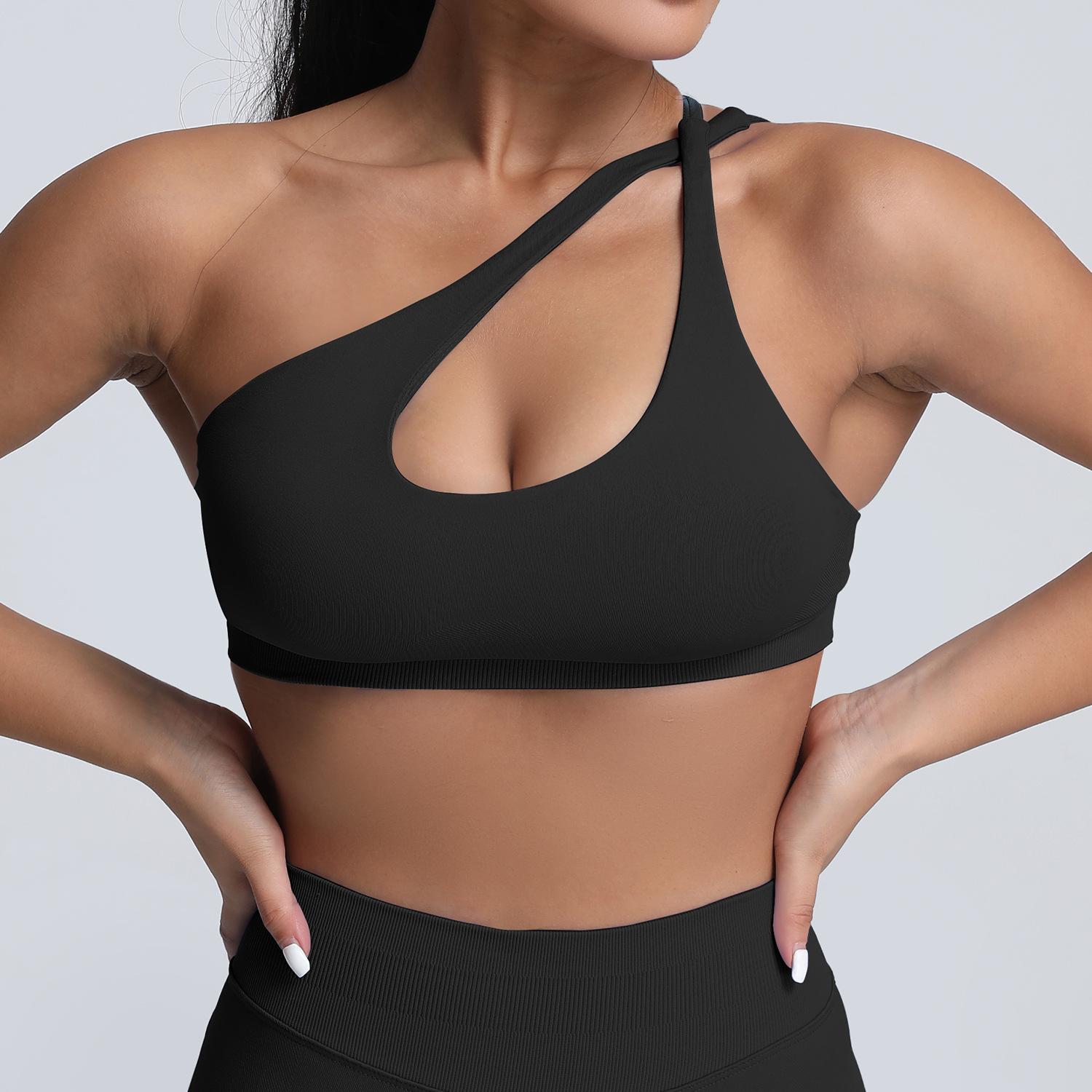 

Бесшовный спортивный бюстгальтер, спортивный бюстгальтер с высокой эластичностью и быстрой сушкой, бюстгальтер для йоги с косым плечом и открытой спиной для женщин L