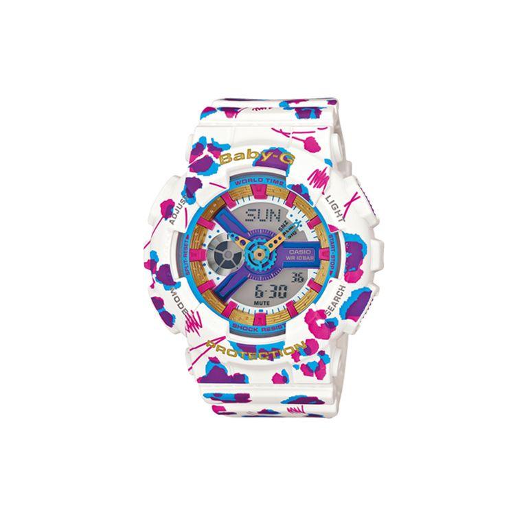 Casio Baby-G Theme Series Fashion Sports Waterproof Trend Quartz Movement Resin Strap Women watches Colorful BA-110FL-7A White/Purple Case