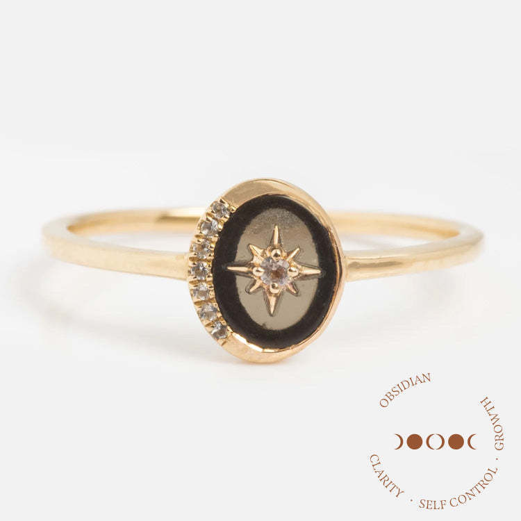 Vintage Gemstone Ring Gypsy Star Zircon Open Ring Natural Stone Star Ring opening adjustable чёрный