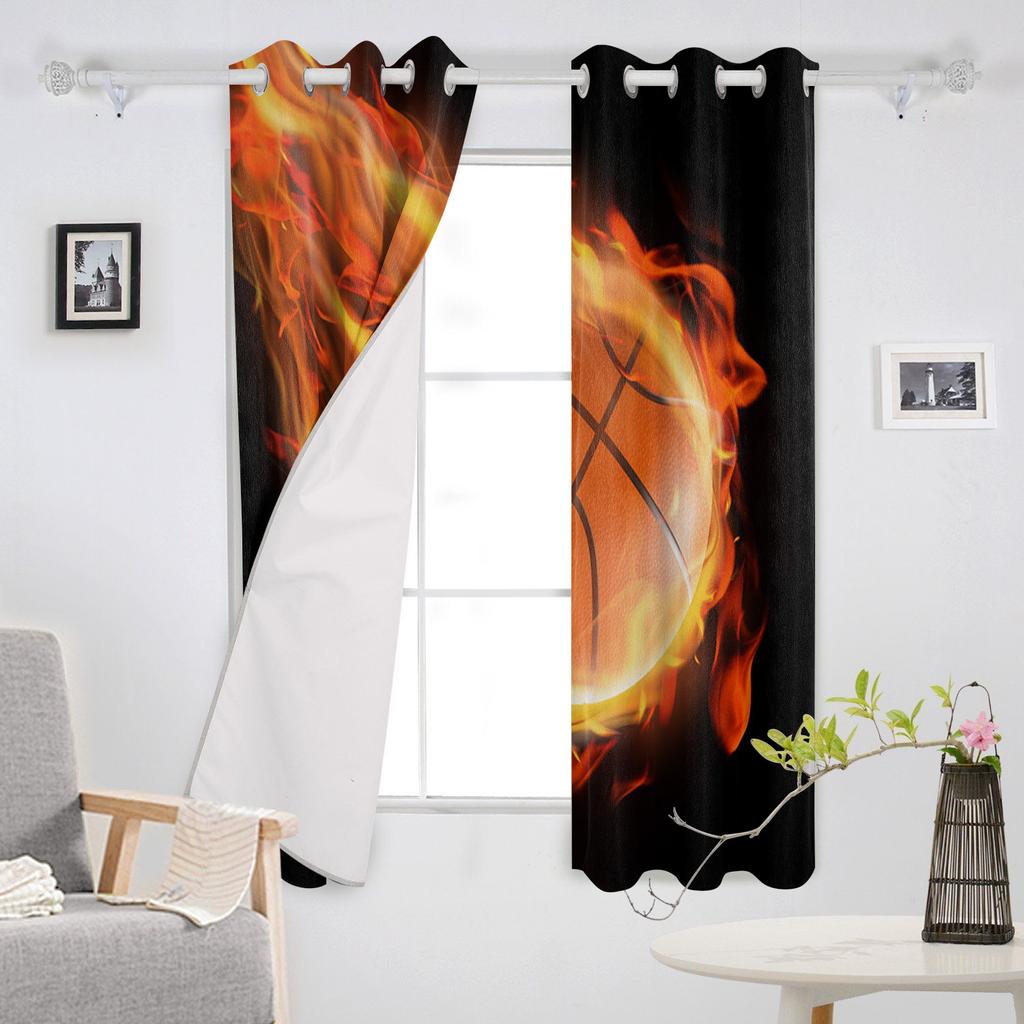 Basketball Flamme Fenster Vorhang Heimdeko Vorhänge für Wohnzimmer Schlafzimmer Küche Türvorhang