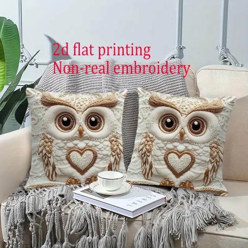 Soft Velour Owl Pillowcase with 2D Flat Printing and Non-Real Embroidery Effect (excluding Pillow Core)